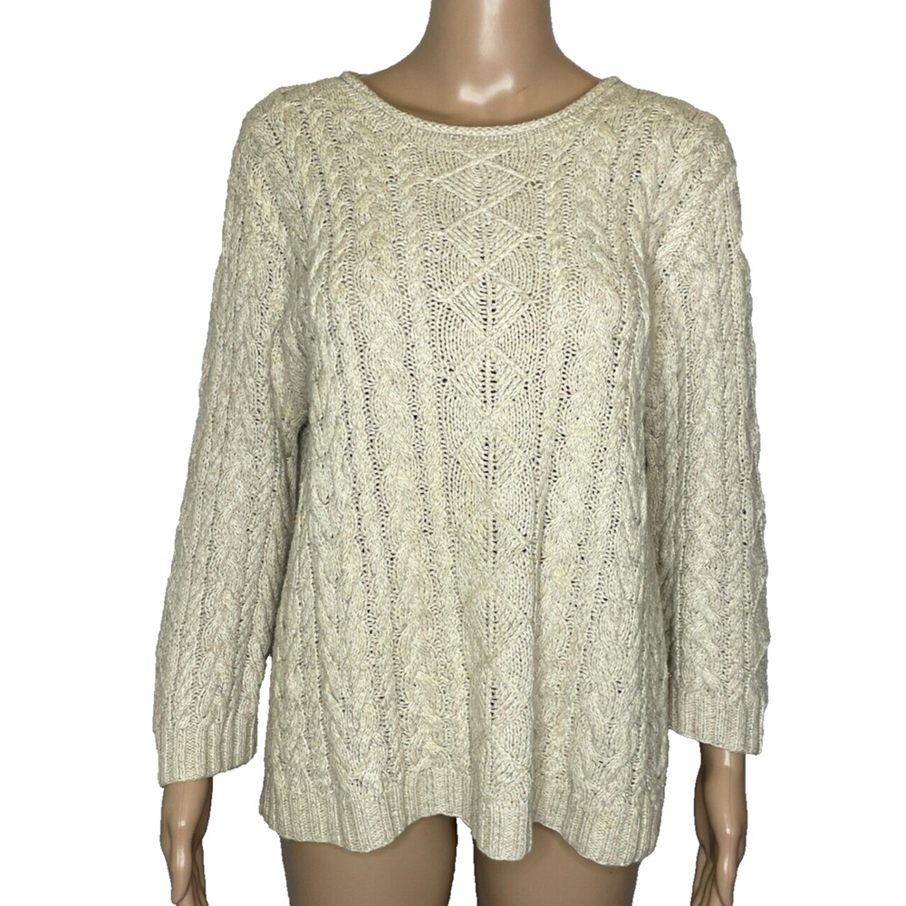 Womens Medium Ralph Lauren Hand Knit Cotton/Silk Tan Cable Knit Sweater